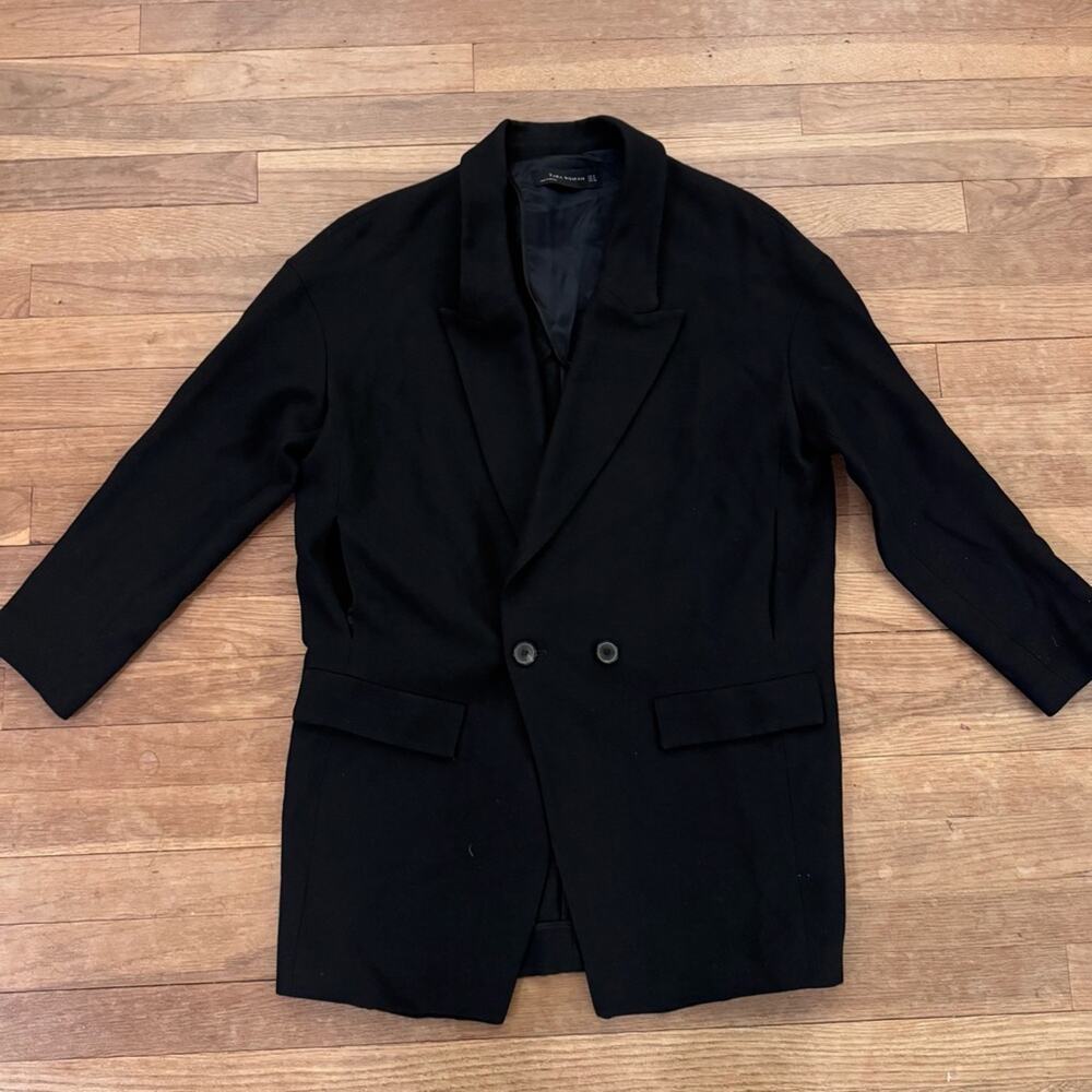 Zara Woman Women's Black Wool Blend Ponte Blazer Jacket Size Medium
 b12